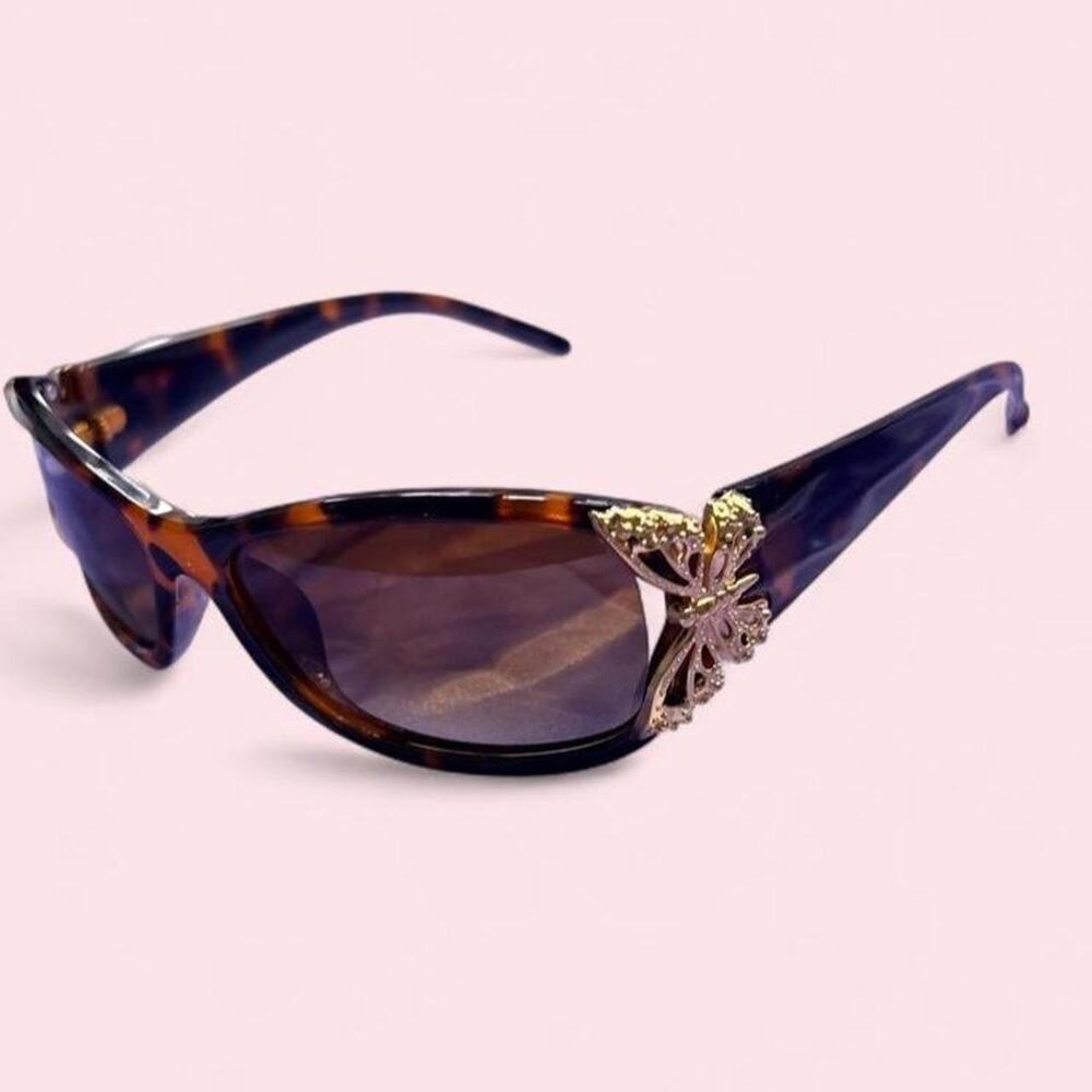 Brown tortoise sunglasses with gold butterfly Fairycore fairygoth whimsigoth